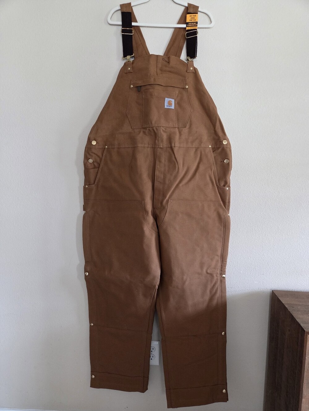 CARHARTT Mens Brown Loose Fit Firm Duck Insulated Bib Overall Size 2XL Regular
